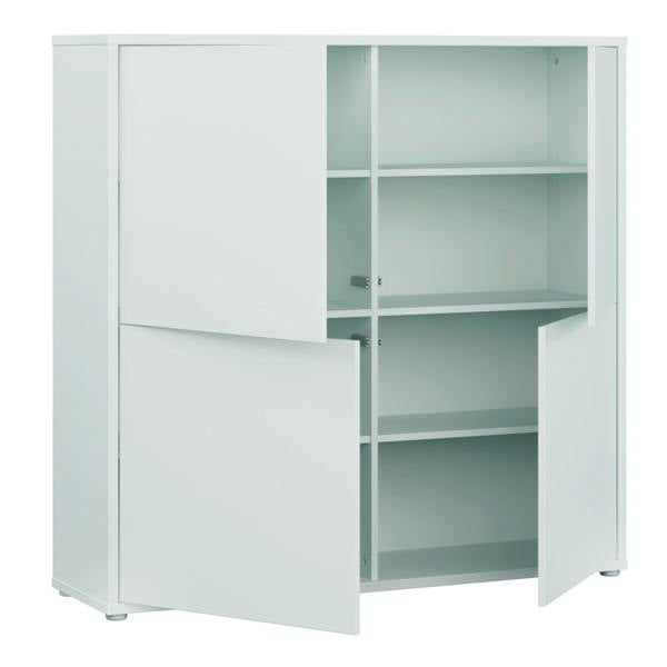 Furniture To Go Alice Springs 4 Door Large Storage Cabinet with Push-to-Open Doors in Light Grey
