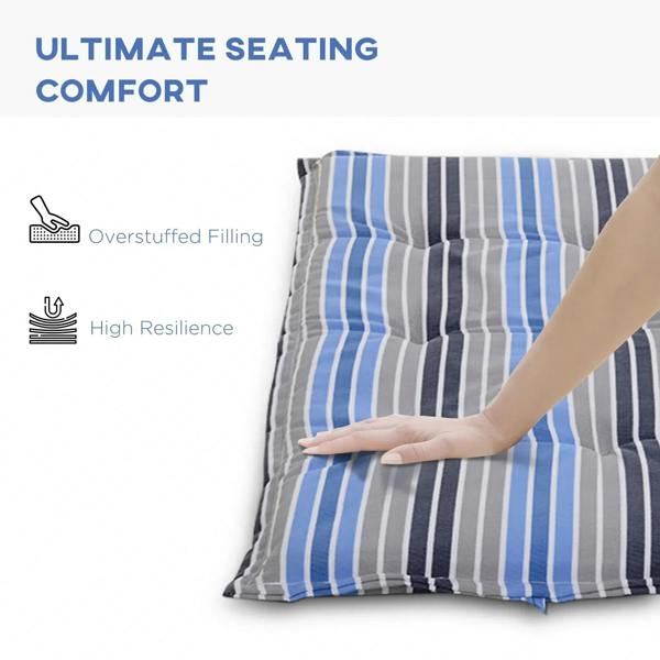 Blue and gray striped padded cushion seat with visible filling profile