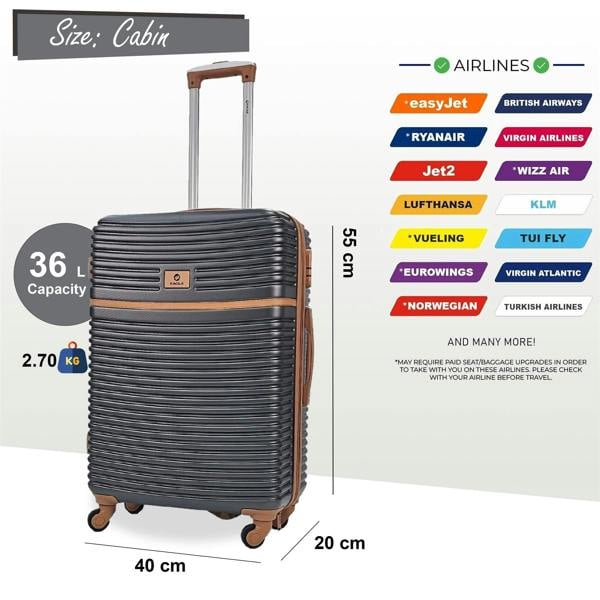 Eagle Luggage Hardshell Cabin Robust 4 Wheel ABS Luggage Travel Bag