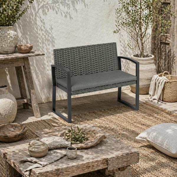 Wyld Haus Haloka Rattan Light Grey 2 Seater Outdoor Garden Bench