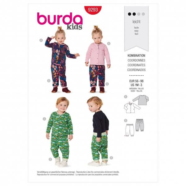 Burda Sewing Pattern 9293 Jackets and Trousers For Babies and Kids, 56 to 98 - Easy