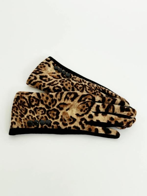 SVNX Leopard Plush Print Bucket Hat & Gloves Set