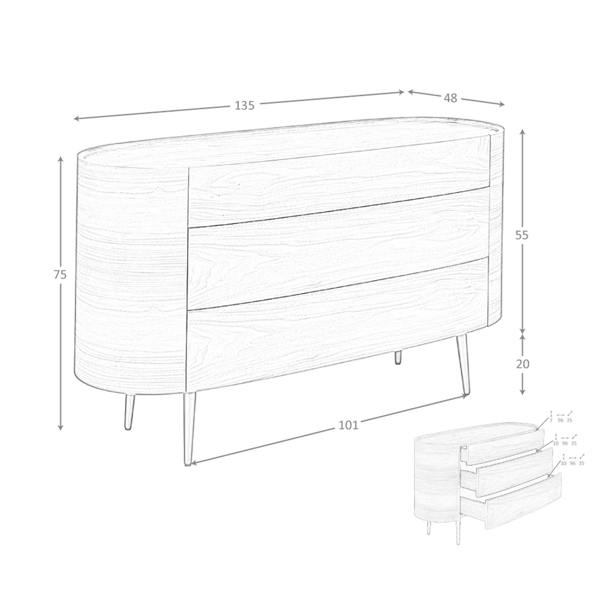 Angel Cerdá Walnut and black steel chest of drawers 7075