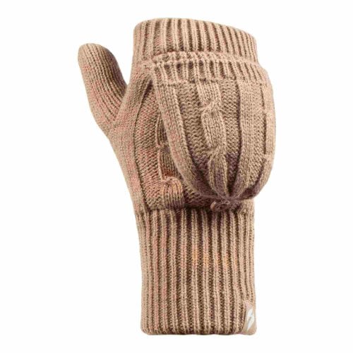Heat Holders Ladies Cable Knit 2.3 Tog Thermal Winter Fingerless Converter Gloves - One Size - Beige