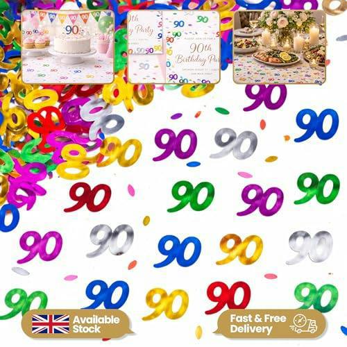 90th Birthday Multicolour Metallic Foil Confetti Table Decoration Set, Available in 1, 2 or 4 Packs image 4