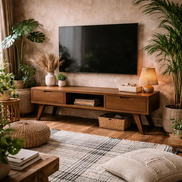 Wyld Haus Jyvaskyla Dark Oak Wood TV Unit 2 Drawers