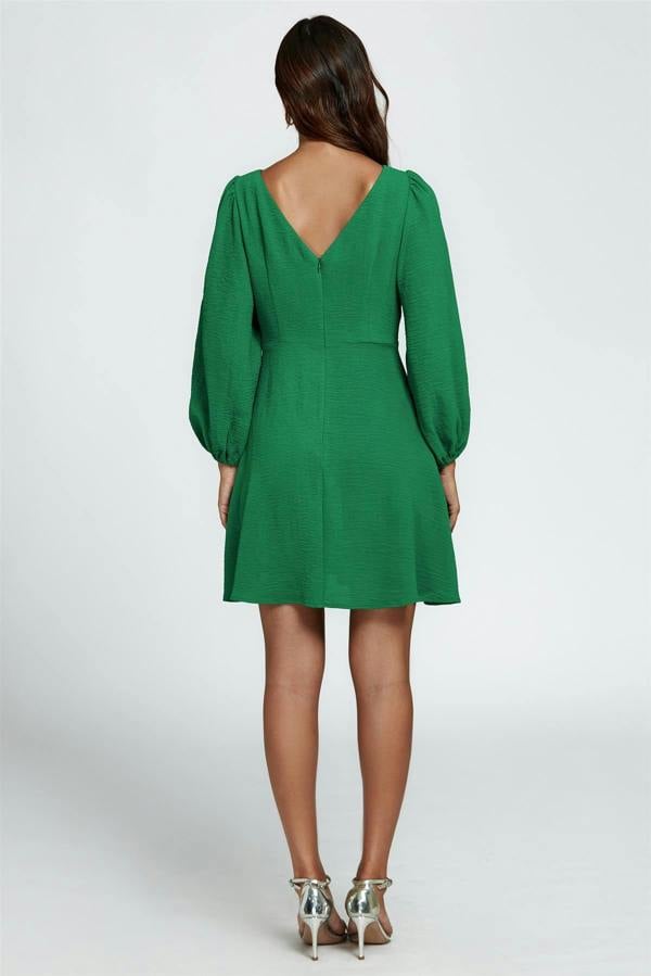 FS Collection Back V Neck Mini Dress In Green