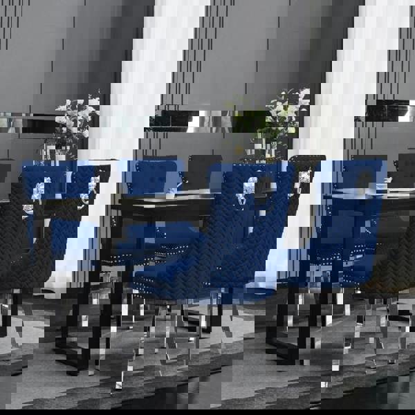 Groundlevel Set Of 2 Plush Velvet Dining Chairs with Lion Head Knocker