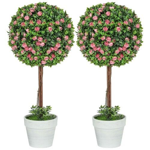 Wyld Haus Roviyo Set Of 2 Artificial Rose Flower Topiary Ball Trees In Pots H8 60cm Pink