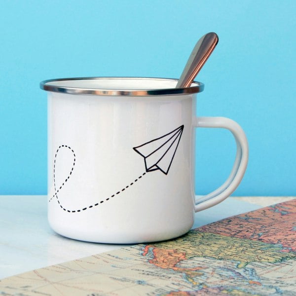 ThatsNiceThat Let's Escape Paper Plane Enamel Mug