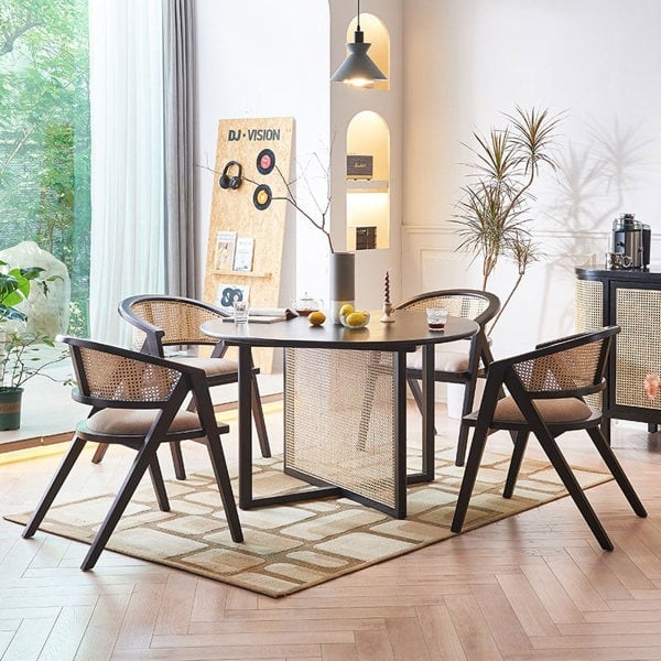 Hannah Round Dining Table, Black, Rattan-Rit Concept-Rit Concept