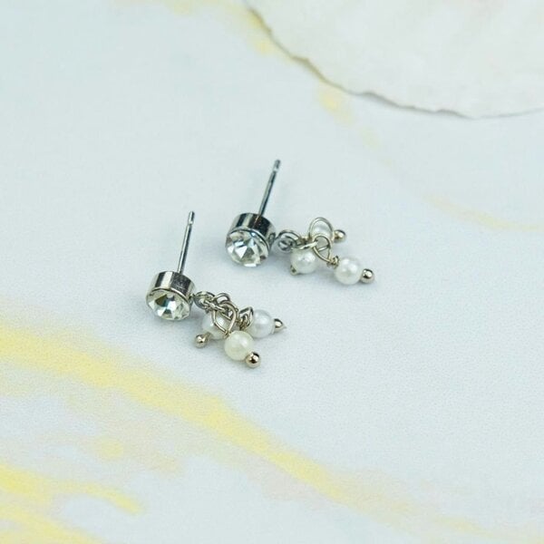 The Colourful Aura Silver Tiny Pearl Poth Zircon Screw Summer Dangle Dainty Drop Stud Earrings