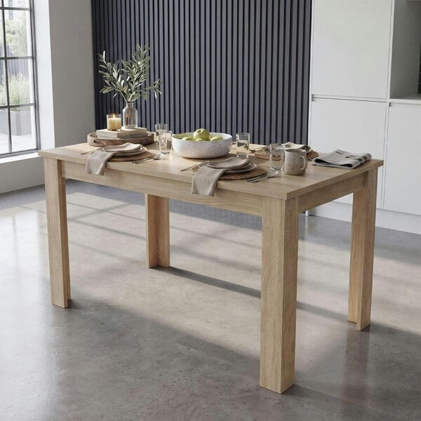 Kosy Koala Rectangular Dining Table Set with 4 Beige Velvet Chairs & Bench,Light Wood-Effect,117cm