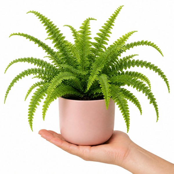 Boston Fern in White Ceramic Pot – Air-Purifying Gift for Plant Lovers - 1 - Matt Pink Ceramic Pot