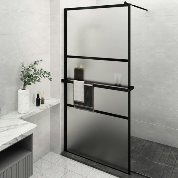 Berkfield Walk-in Shower Wall with Shelf Black 115x195 cm ESG Glass&Aluminium