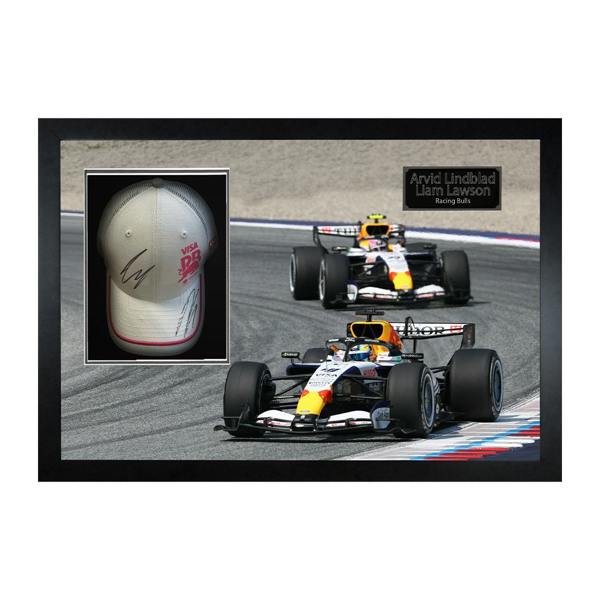 Arvid Lindblad & Liam Lawson Signed Hat Iconic Frame (ACG Cert)