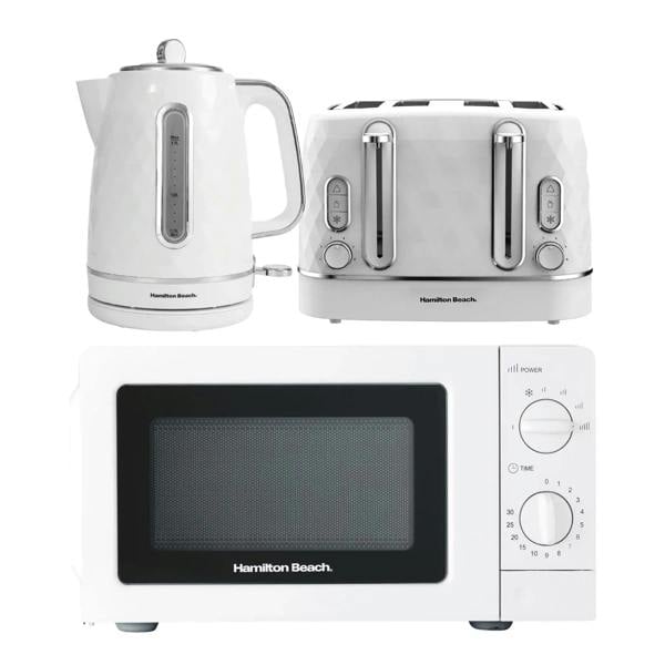 Hamilton Beach Diamond Kettle, Toaster & 20L Standard Microwave Set - White - Hamilton Beach UK