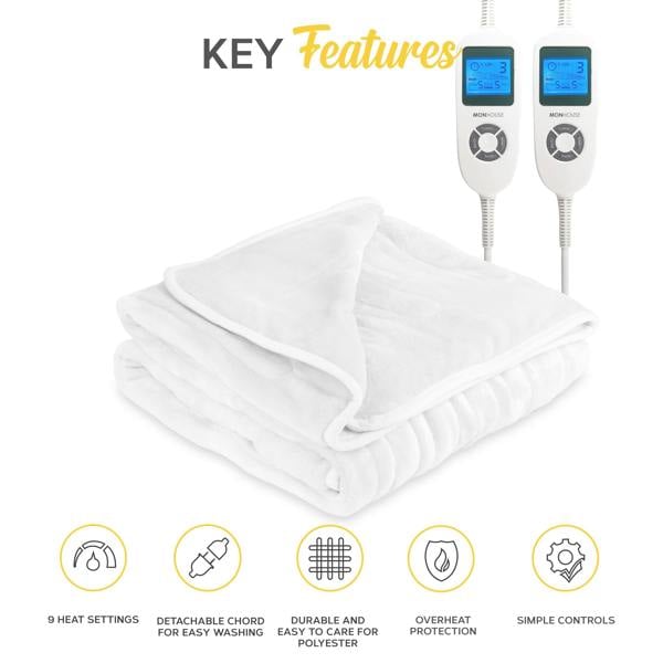 MONHOUSE Fleece Electric Heated Under Blanket - Controller & 9 Heat Settings