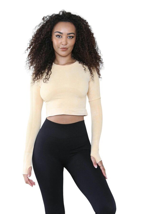 Elaina Fashion Women's Round Neck Tie-Dye Rib Seamless Slim Fit Crop Top Activewear 