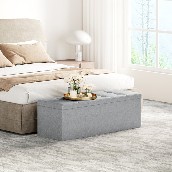 Ottoman 110cm Large Rectangular Ottoman Foldable Storage Bench Upholstered Foot Rest - Light Grey 