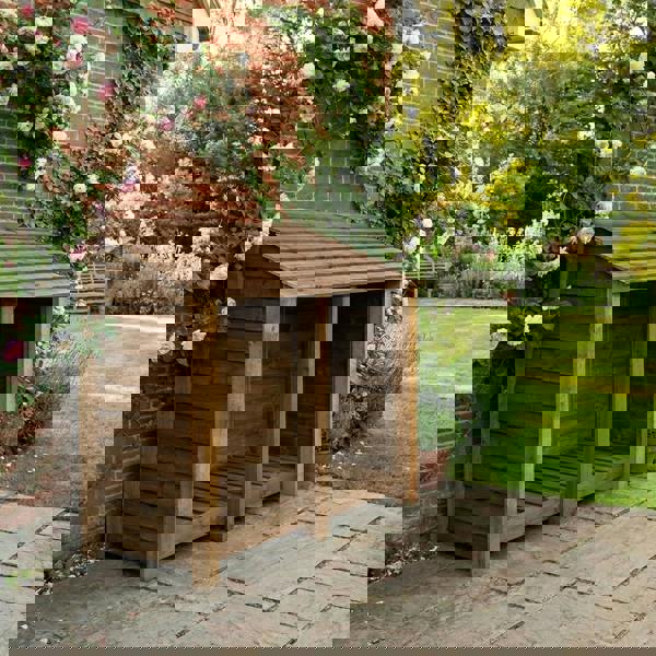 Arbor Garden Solutions Wooden Log Store W-146cm, H-126cm or 180cm, D-88cm - Brown Finish