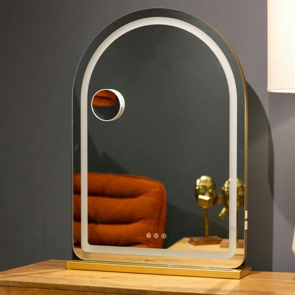 Downton Interiors Gold Metal Frame LED Vanity Dressing Tabletop Mirror 70cm - Soho Collection