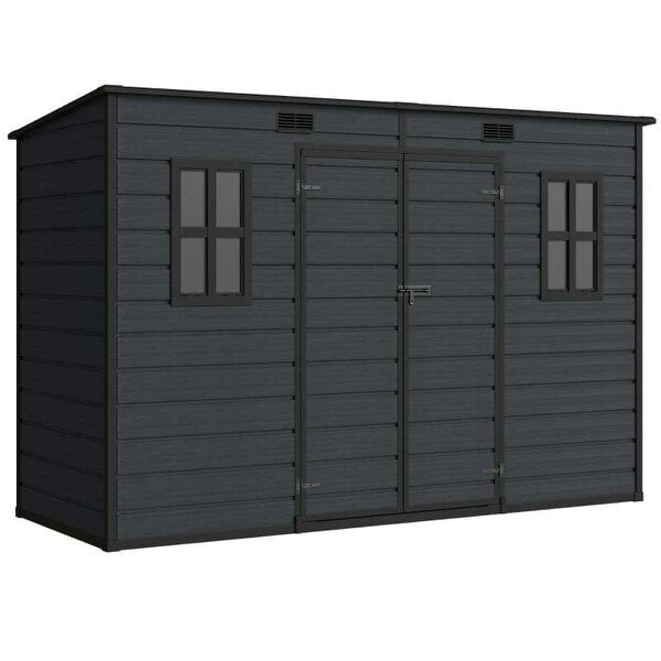 10 x 4 ft Resin Garden Shed, Outdoor Storage Shed with Floor, Windows, Lockable Doors and Vents, Dark Grey