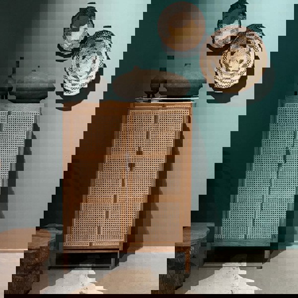 Detail view of T3 Rattan Sideboard, Hallway Storage, Shoe Storage with undersink cabinet