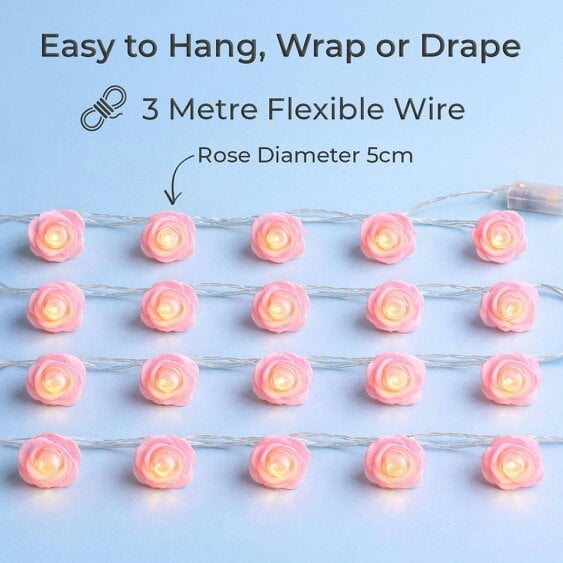 Neo Pink Rose 20 LED String Fairy Lights
