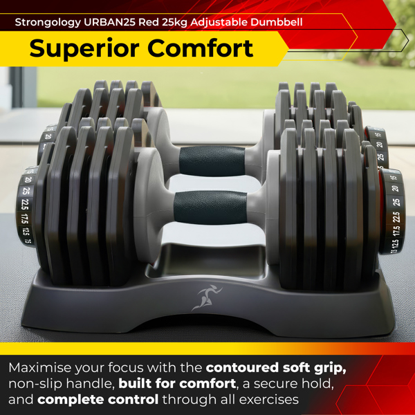 Strongology Urban25 Home Fitness Adjustable Smart Dumbbells from 2.5kg up to 25kg Training Weights