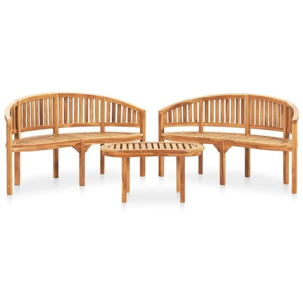 Berkfield 3 Piece Banana Garden Lounge Set Solid Teak Wood