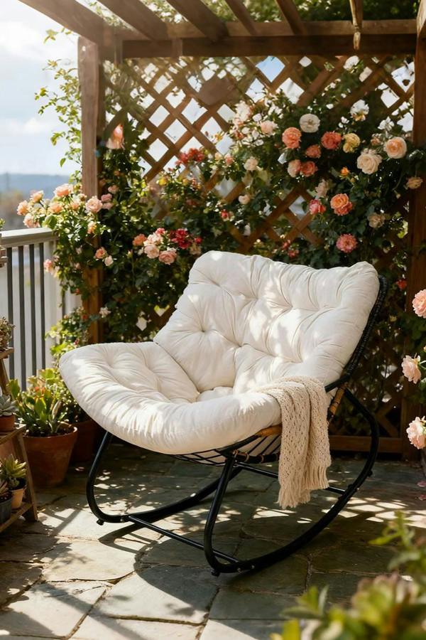 Fleece Fabri Modern Rocking Chair with Cushion