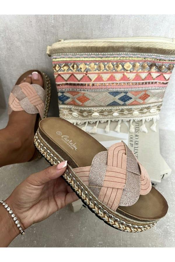 Luna Embellished Strap Braided Chunky Platform Sandals - Champagne