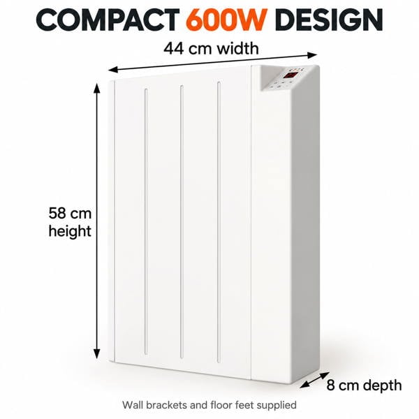 MYLEK Electric Radiator Panel Heater WIFI Smart APP Eco 600W Bathroom Safe Wall Mounted Timer Thermostat