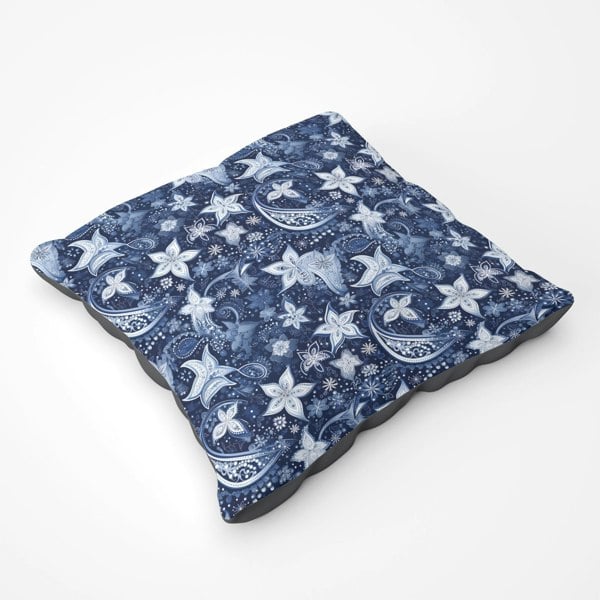 Warren Reed Paisley Christmas Stars Blue Floor Cushion