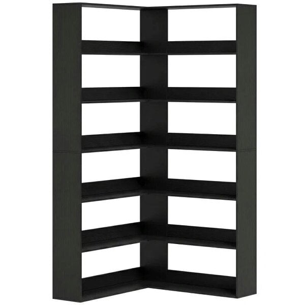 7 Tiers Bookshelf, L-Shaped Corner Bookcase with Anti-Slip Rear Guard, Black Wood Effect