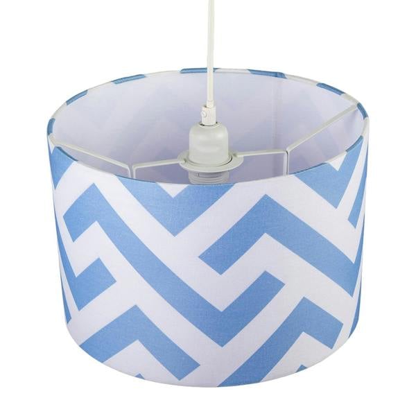 Contemporary Sky Blue Fabric Lamp Shade with Geometric Chevron Pattern Image 3