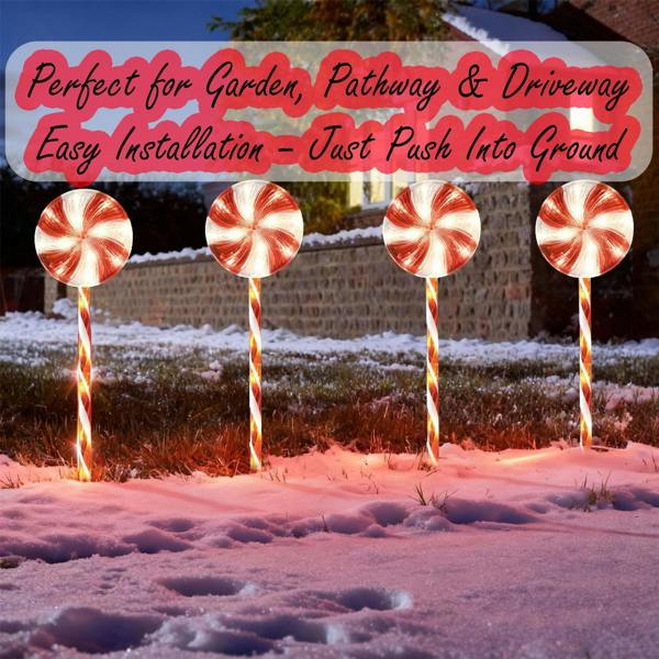 63cm Outdoor Red Lollipop Candy Cane Light Set of 4, Battery Operated with 8 Modes and Timer image 1