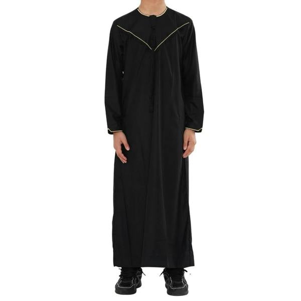 TT-007 - Boy's Emirati Omani Gold Embroidery Thobe - Black - Thobez - 1