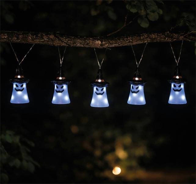 Set of 5 Acrylic Ghost Lights 40 White LED Outdoor Battery Decoration with Timer