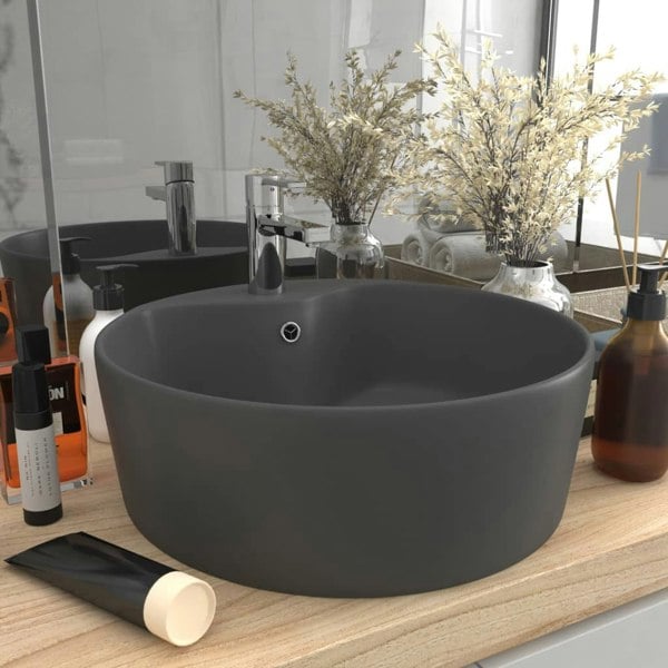 Berkfield Luxury Wash Basin with Overflow Matt Dark Grey 36x13 cm Ceramic