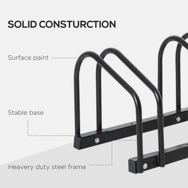 Black heavy-duty steel bike parking rack frame with base plate and U holders