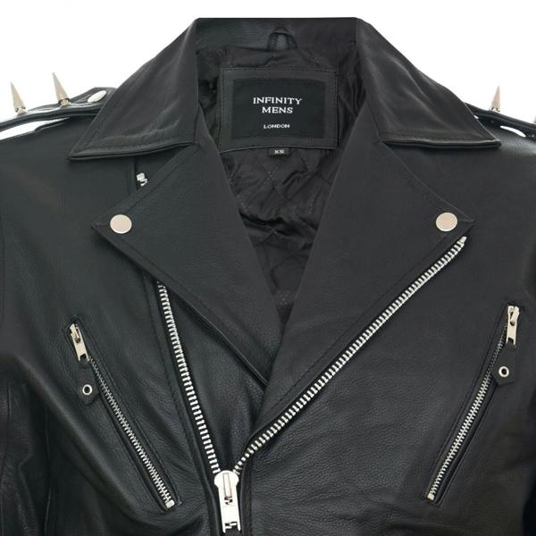 Infinity Leather Mens Brando Black ''Ghostrider'' Spiked Leather Biker Jacket