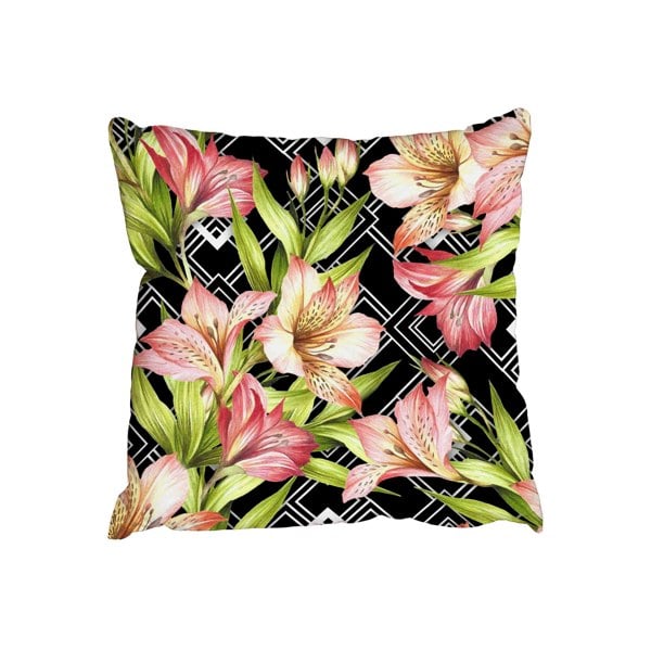 Benjamin Tate Design Alstroemeria flowers on abstract white black geometric background (Outdoor Cushion)