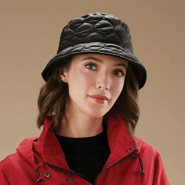 Pia Water-Resistant Bucket Hat, Black Quilted Rain