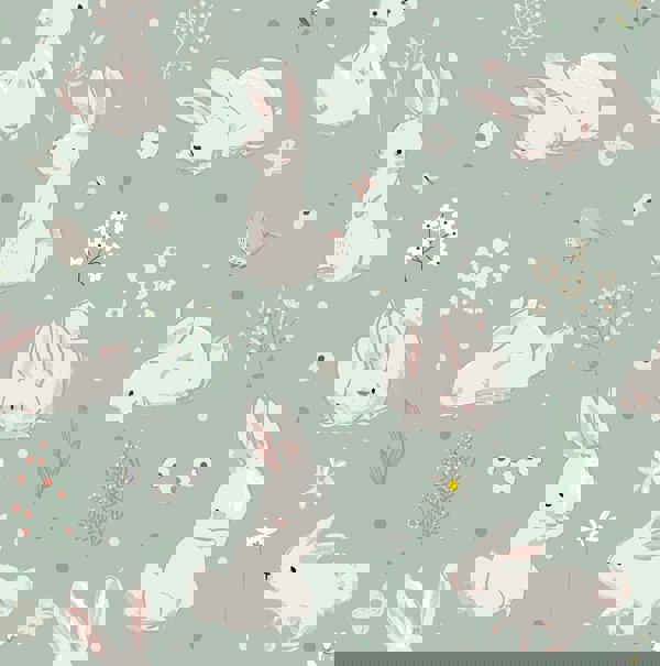 pale green, white and pink bunny rabbit and flowers children's bedroom and nursery decor. 