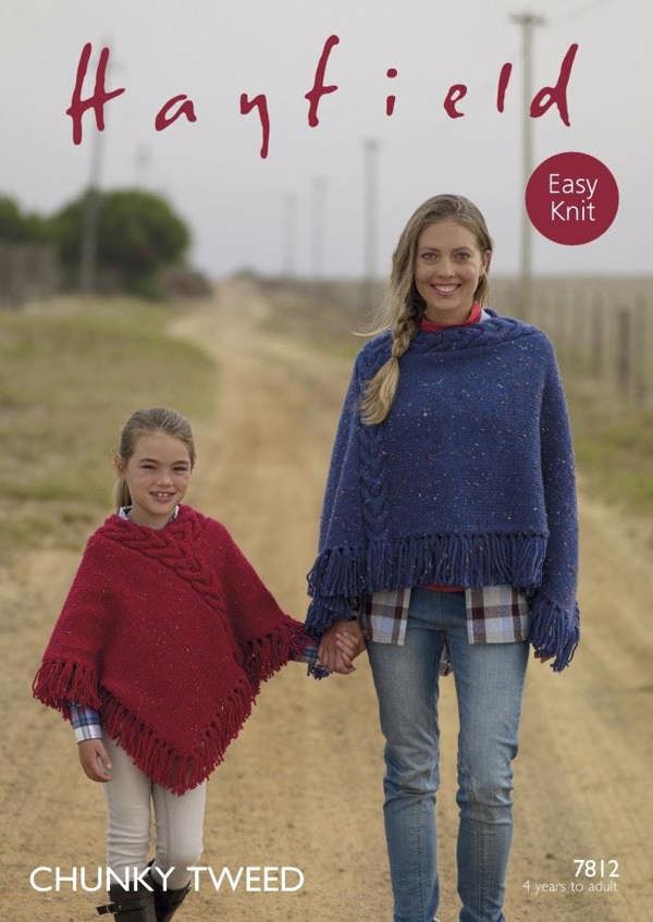 Hayfield Tweed Chunky Knitting Pattern 7812, Ponchos for Kids, Teenagers, Women, 4 Years- Adult - Advanced