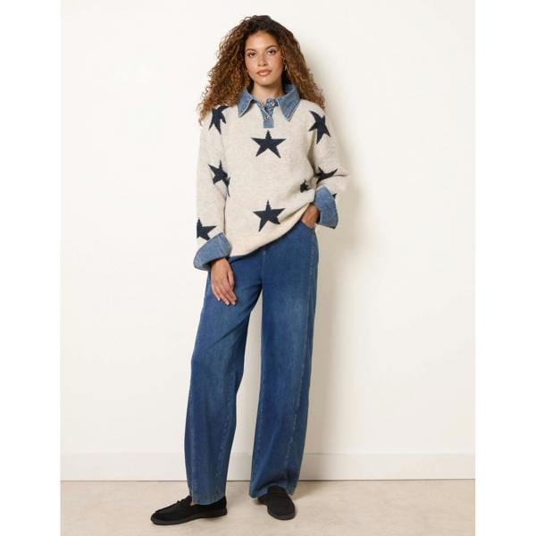 Blue Vanilla Star Knit Polo Jumper