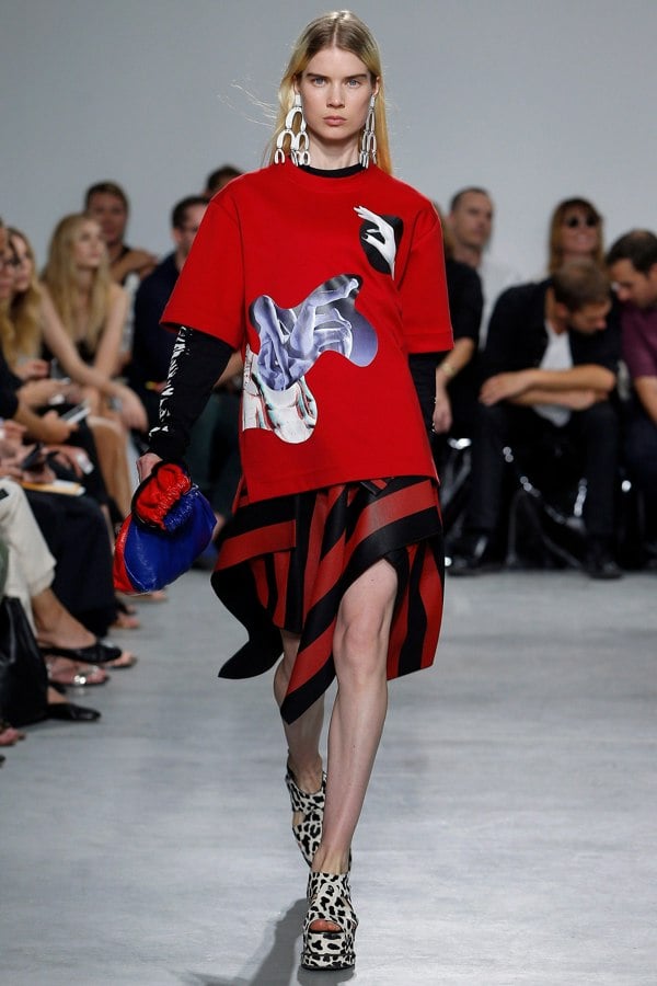 Proenza Schouler black long sleeve top with zebra print sleeves
