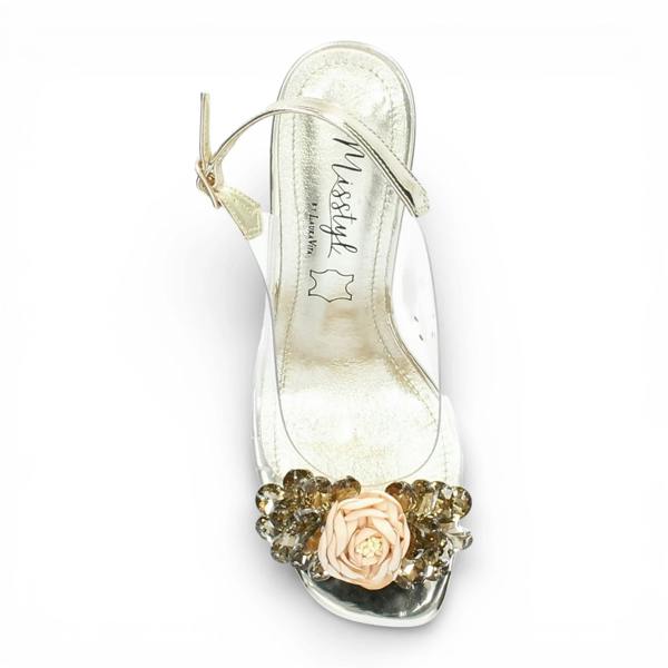 Laura Vita Mira 05 - Women’s Clear Golden Slip-On Heel Sandals